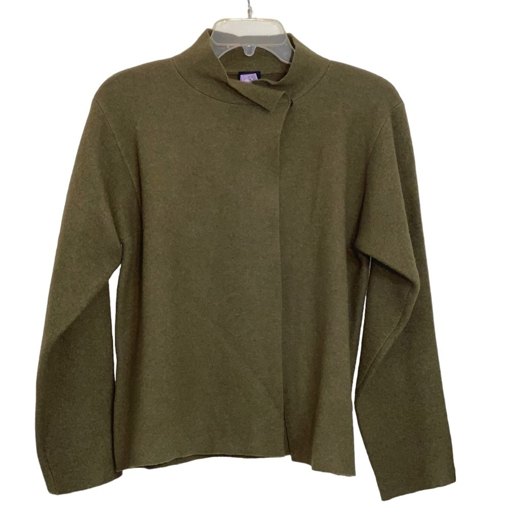 Eileen Fischer wool open jacket with scarf. Size small EUC color Olive Green - Picture 3 of 8